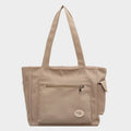 Tan canvas tote bag for women with zipper and pockets