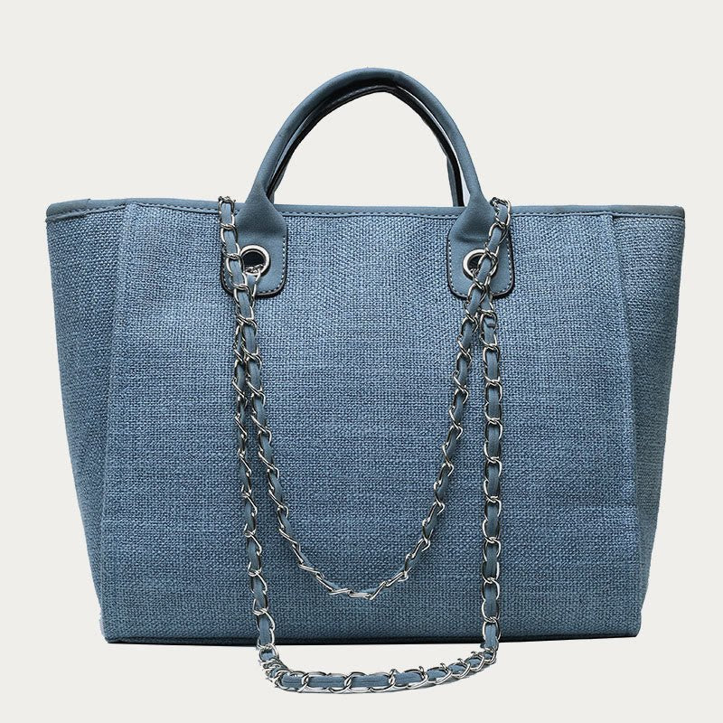 Crossbody Canvas Tote for Women – Chain Strap Bucket Bag