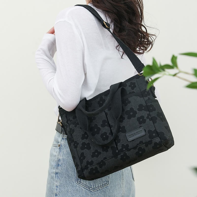 Floral Cute Printing Crossbody Purse – Large Canvas Handbag for Commuting