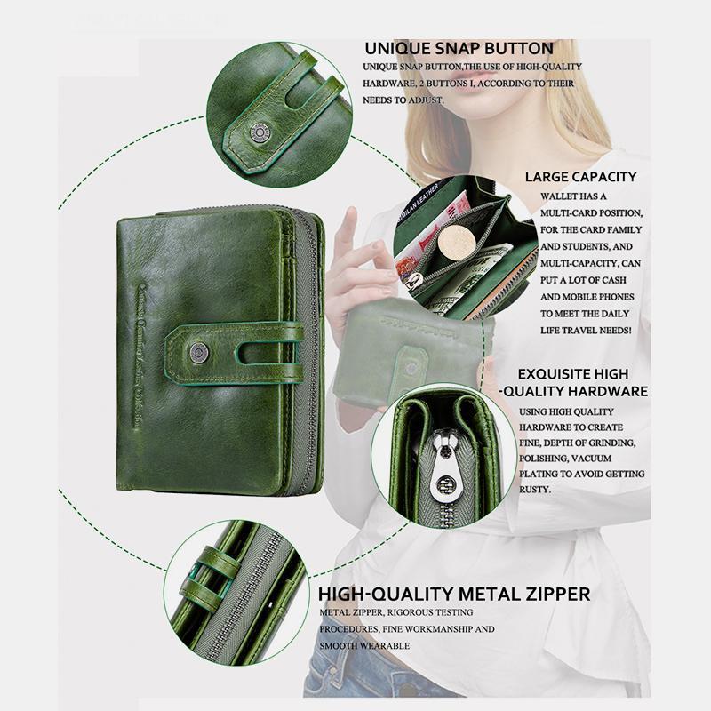 Genuine Leather Multifunctional Anti - theft Wallet for Women – RFID Protection, Card Slots & Zippered Coin Pocket
