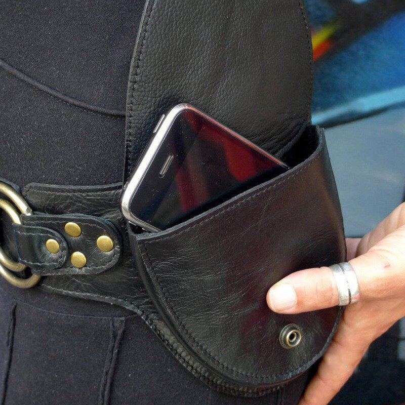 Medieval Leather Double Pocket Belt Bag – Vintage Hip Belt Waist Bag for Daily and Festivals