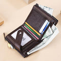 Compact genuine leather RFID wallet