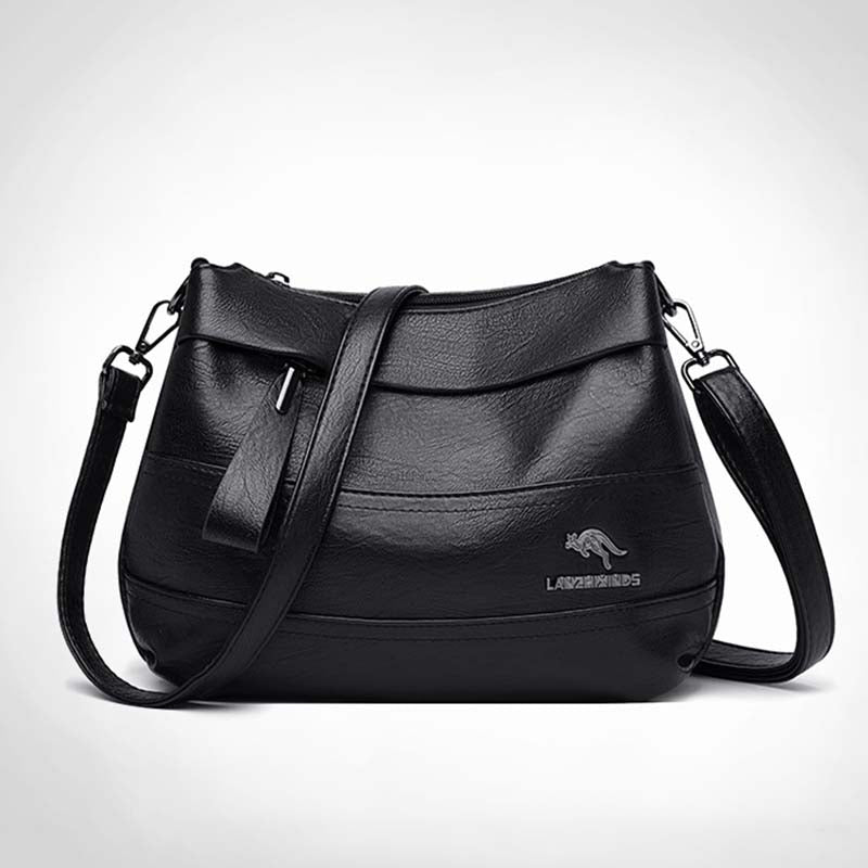 Triple Compartment Leather Handbag for Women Small Casual Crossbody Shoulder Bag
