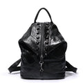 Women's Genuine Leather Splice Rivet Backpack - Stylish & Durable Shoulder Bag for School, Travel, & Daily Use