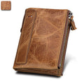 Men’s Genuine Leather RFID Wallet – Multi - Card & Coin Pockets, Zipper & Buckle Closure