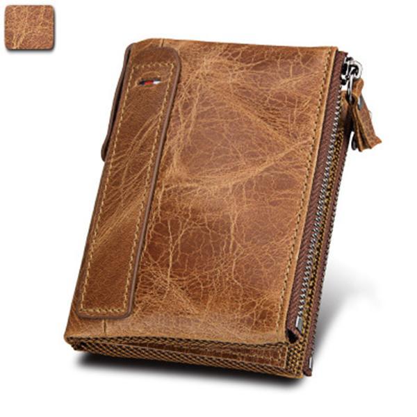 Men’s Genuine Leather RFID Wallet – Multi - Card & Coin Pockets, Zipper & Buckle Closure