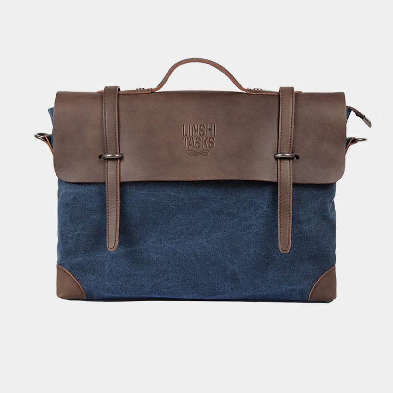Messenger Bag for Men – Canvas Vintage Crossbody Handbag with Crazy Horse Leather, Casual Business Document Bag