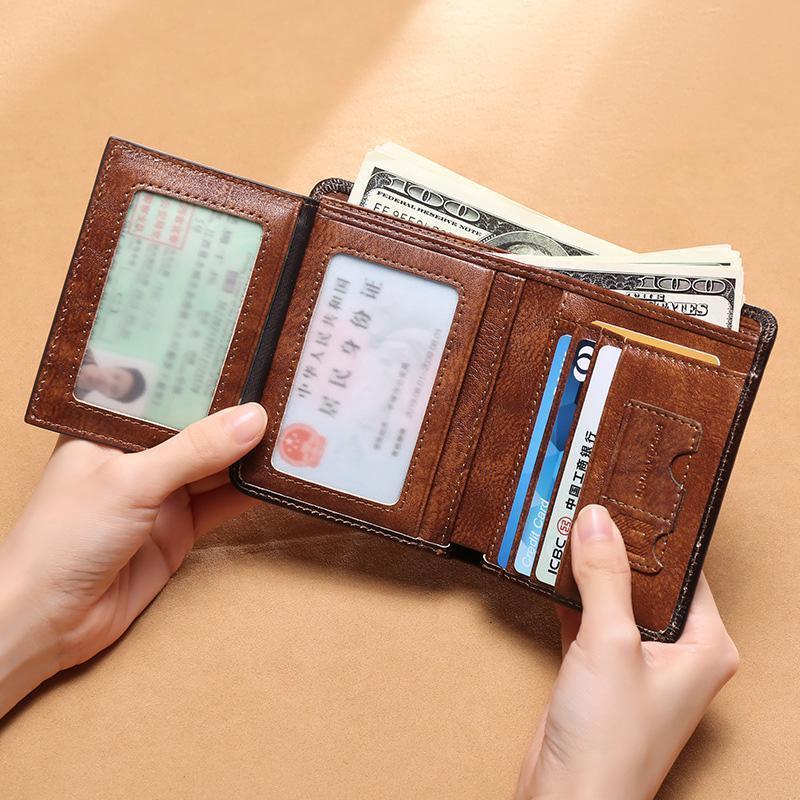 Genuine Leather RFID Multi - Card Bifold Wallet for Men - Secure & Stylish Business Wallet
