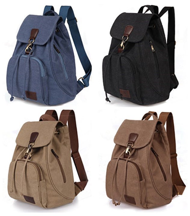 Vintage Canvas Backpack for Women & Girls – Drawstring Rucksack for School & Travel