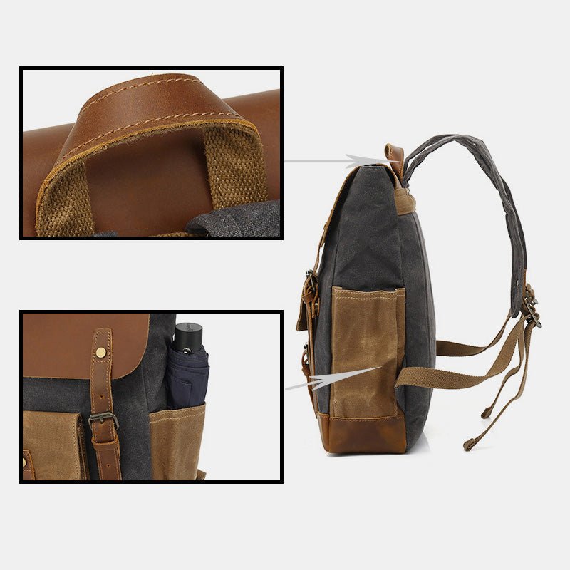 Vintage Canvas Backpack with Genuine Leather Accents – Casual Laptop Travel Rucksack for Men & Women