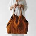 Women's vintage linen canvas tote bag