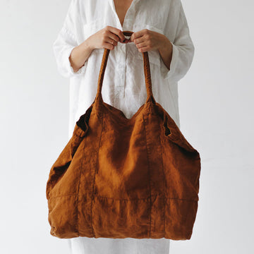 Women's vintage linen canvas tote bag