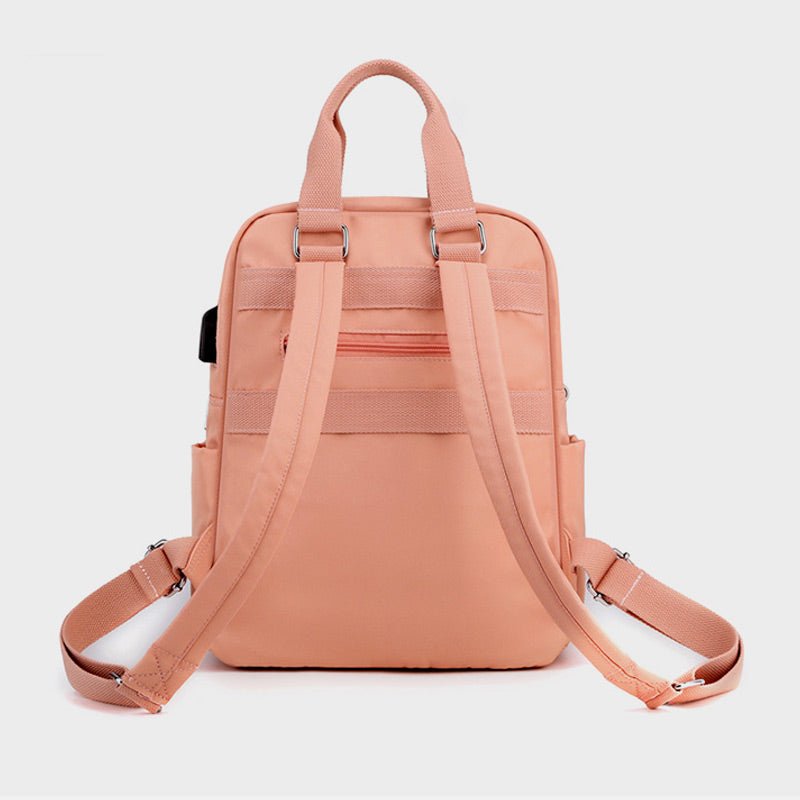 Lightweight Embossed Embroidery Backpack with USB Charging Port – Perfect for Women on the Go