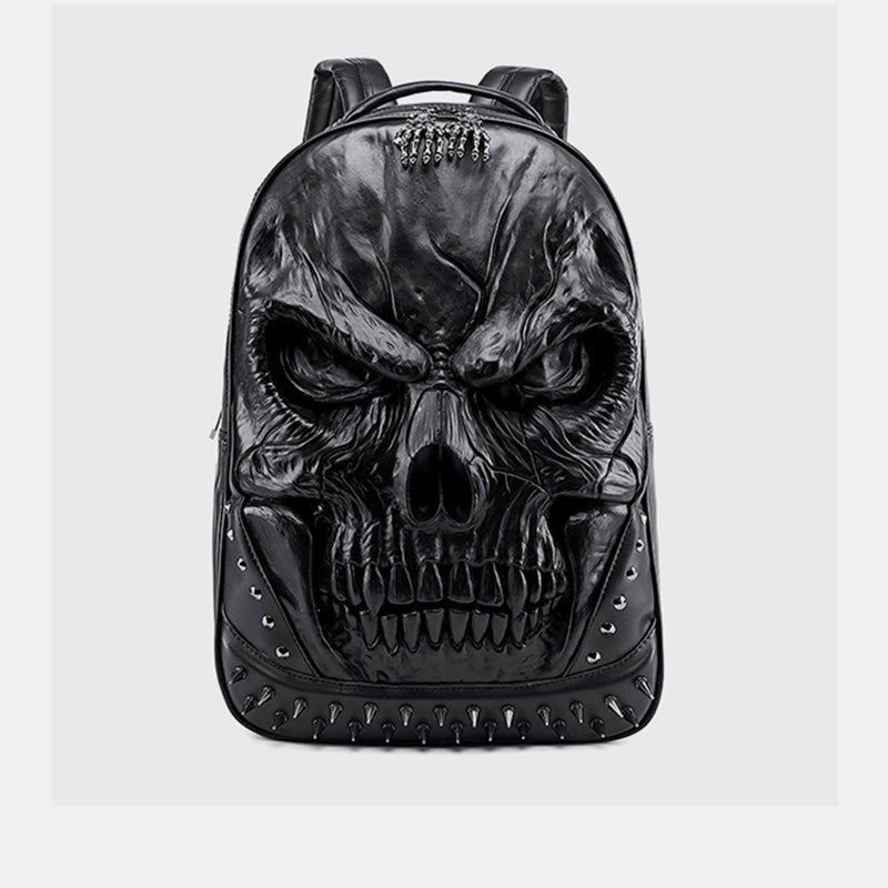3D skull punk rivet leather backpack