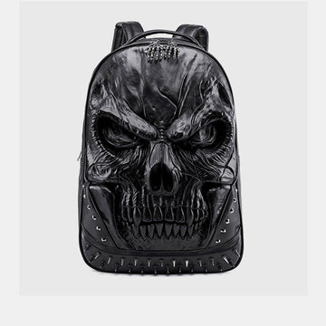 3D skull punk rivet leather backpack