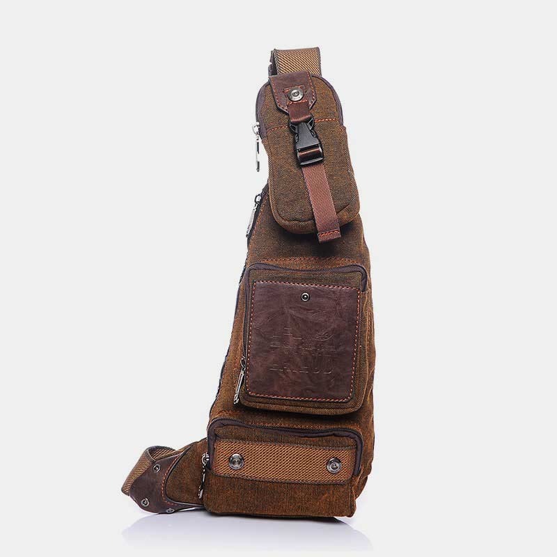Vintage Canvas Sling Bag for Men - Black & Saddle Brown Crossbody Business Bag