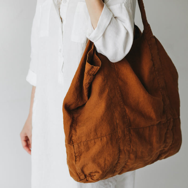 Women's vintage linen canvas tote bag