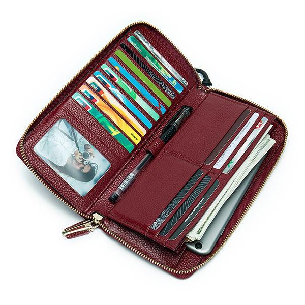 Women's genuine leather vintage zip wallet