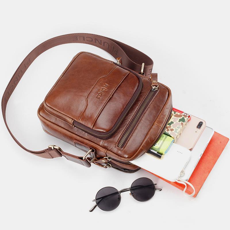 Men's vintage oil-tanned leather sling bag