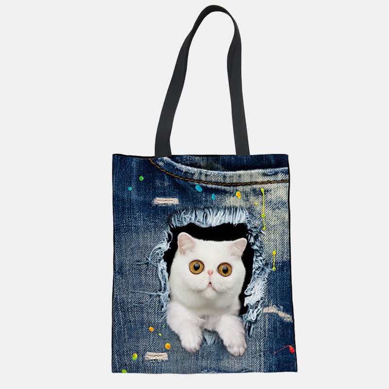 Unisex Cute Pets Print Tote Bag – Reusable Shopping Shoulder Bag for Daily Use