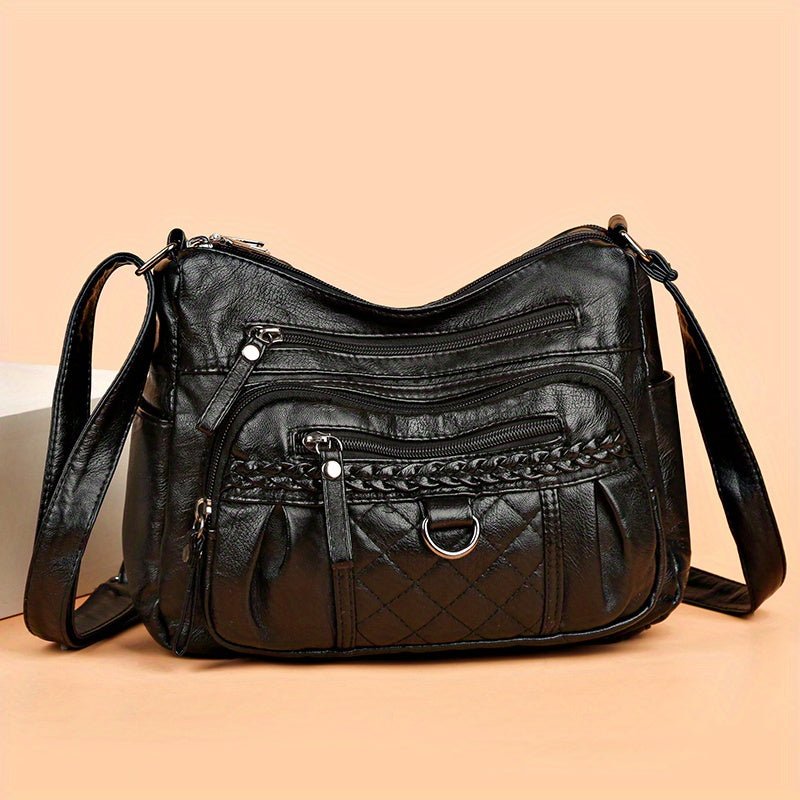 Women's leather bag with multiple pockets
