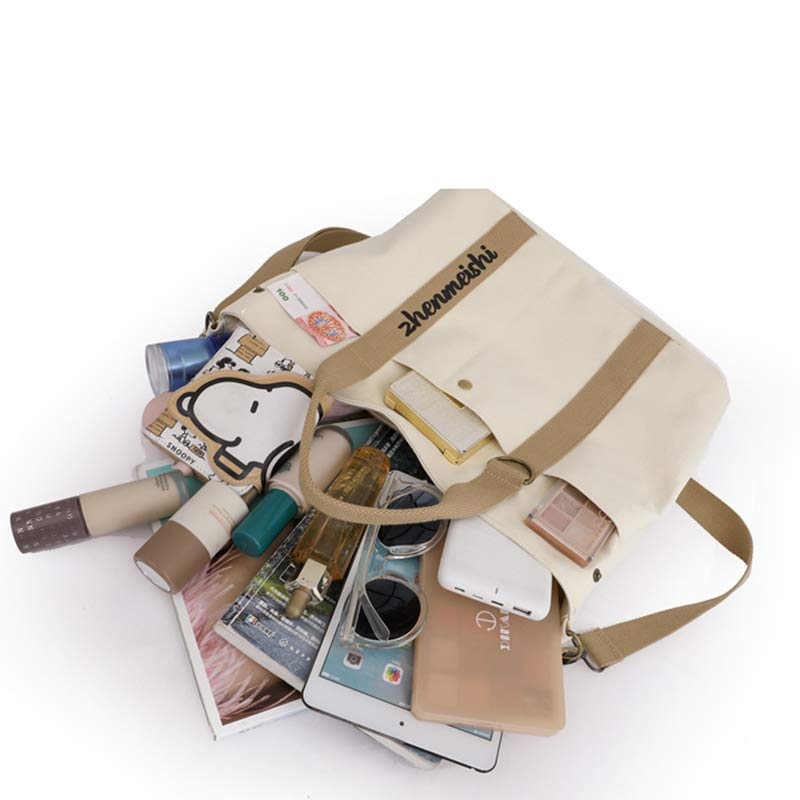 Reusable water-resistant canvas crossbody tote bag