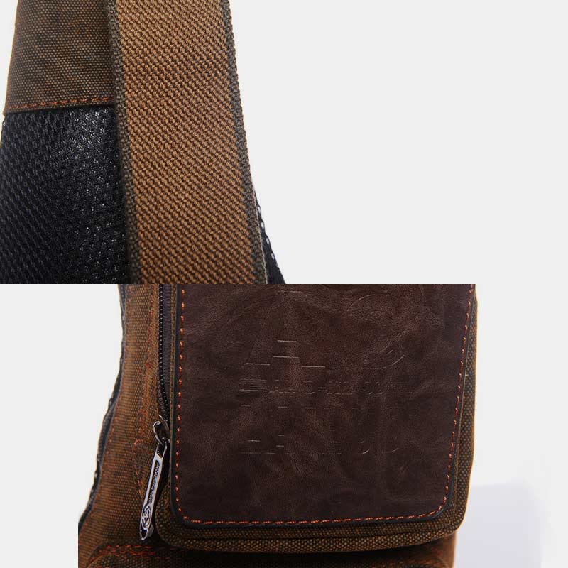Vintage Canvas Sling Bag for Men - Black & Saddle Brown Crossbody Business Bag