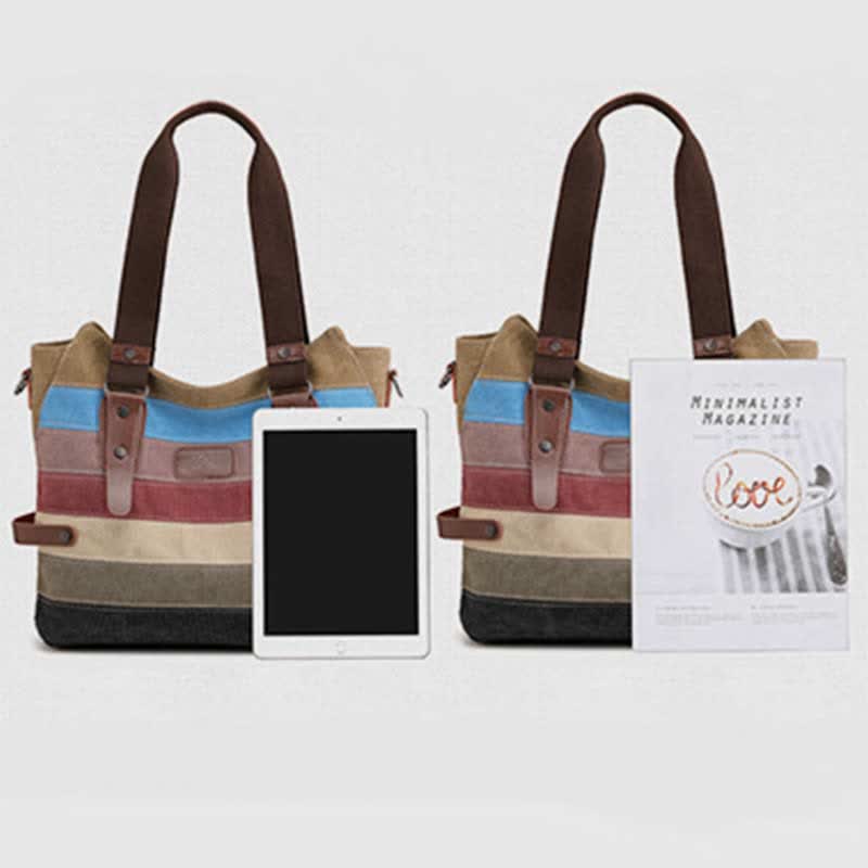 Multifunction Color Block Canvas Tote Bag | Hobo Shoulder Bag & Crossbody Purse
