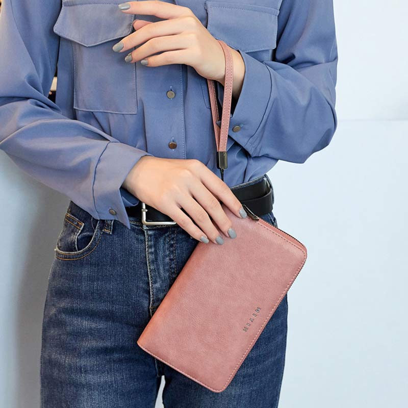 Women's RFID blocking zip-around wristlet wallet