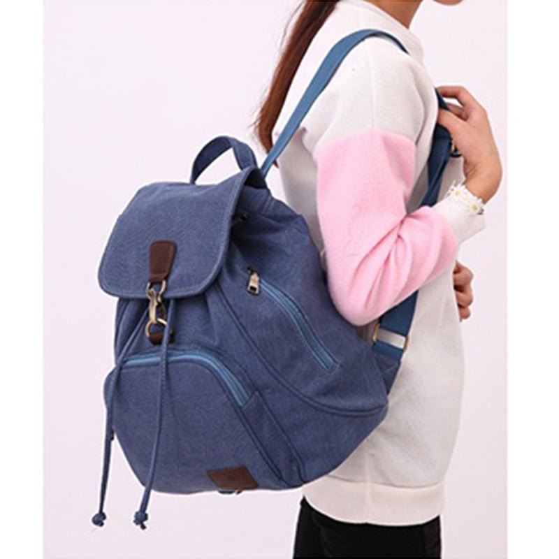 Vintage Canvas Backpack for Women & Girls – Drawstring Rucksack for School & Travel