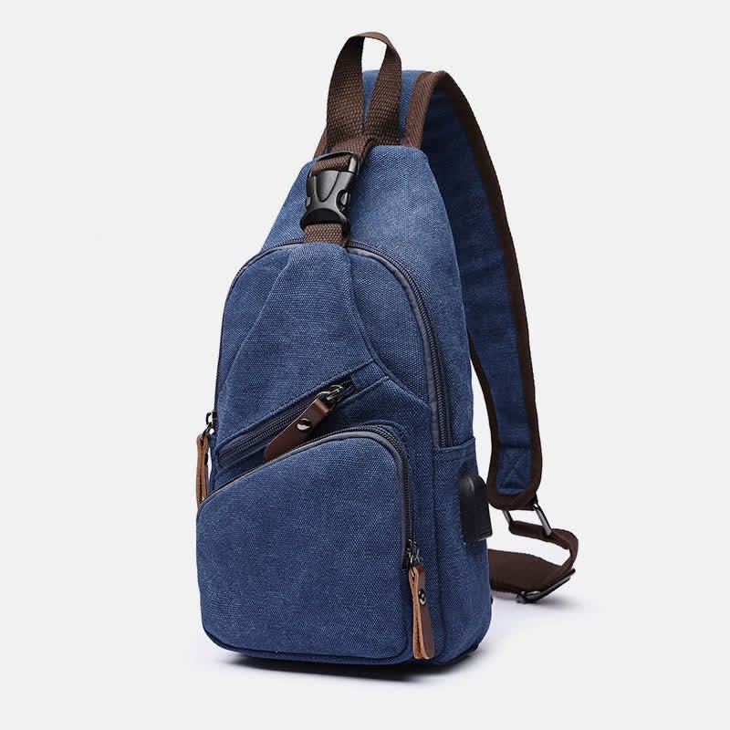 Canvas Sling Bag Crossbody Backpack – Casual Rucksack with USB Charging Port