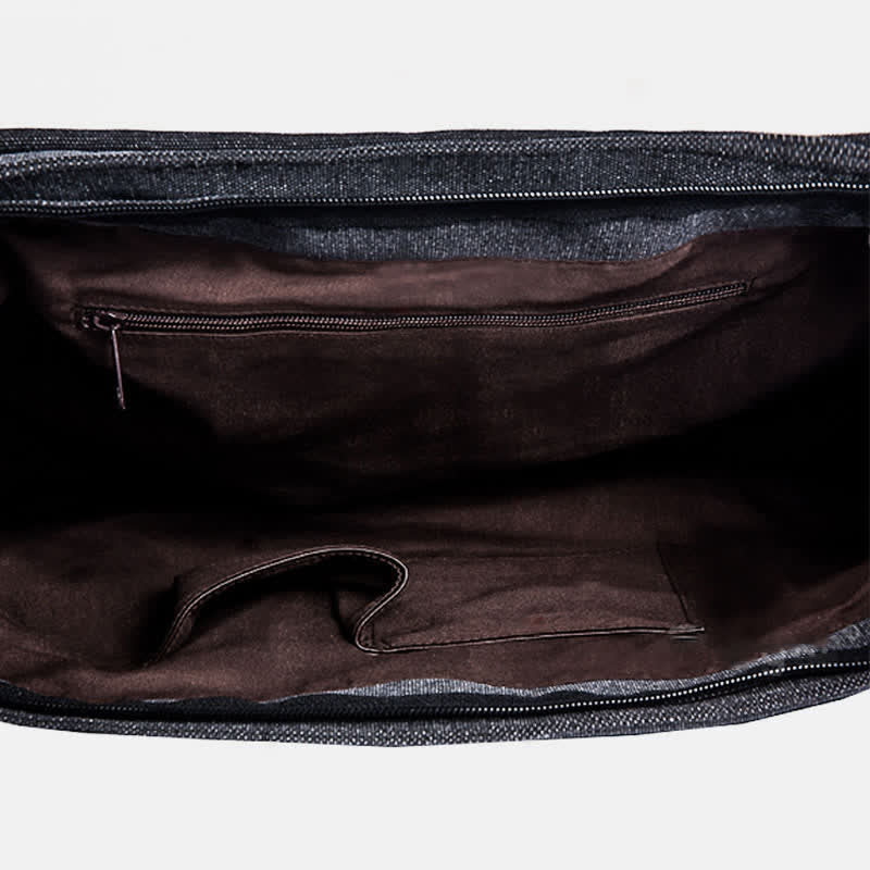 Men's retro canvas messenger bag with leather accents