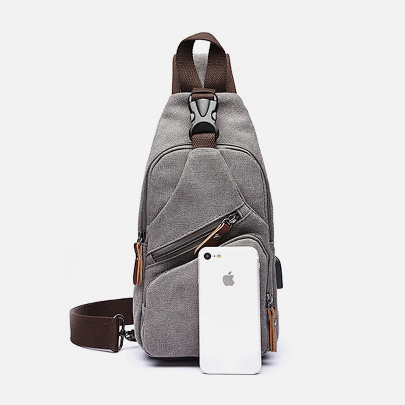 Canvas Sling Bag Crossbody Backpack – Casual Rucksack with USB Charging Port