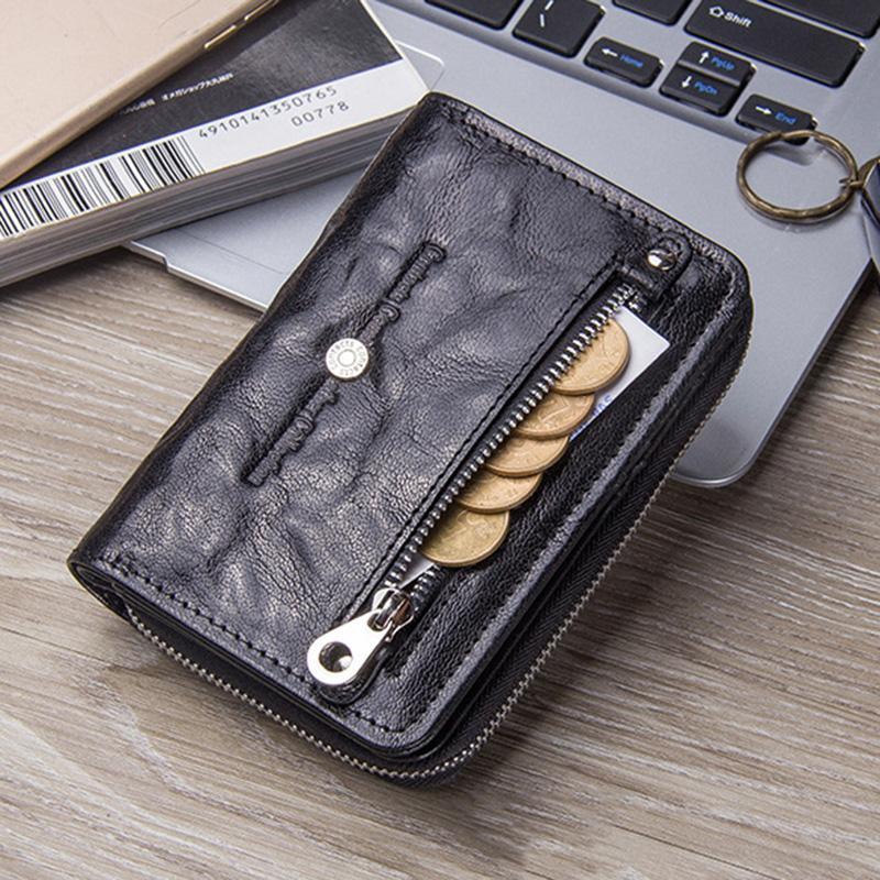 Genuine Leather Two Fold Multi - function Short Wallet