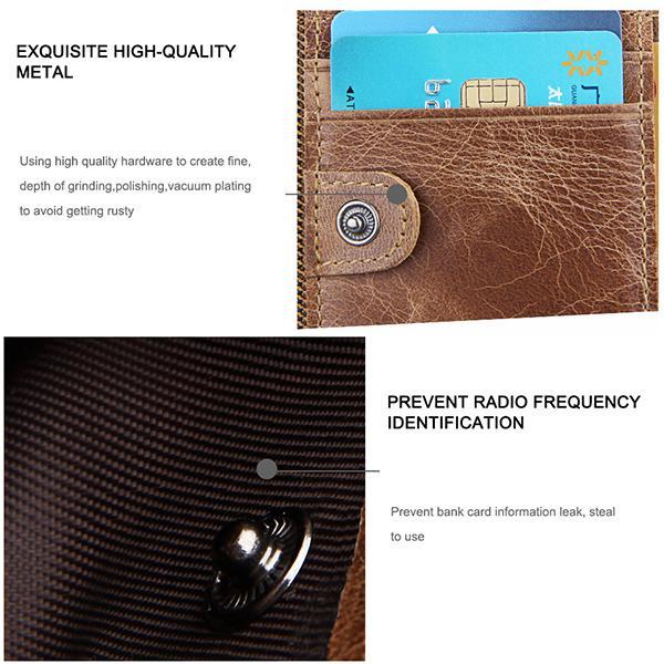 Men’s Genuine Leather RFID Wallet – Multi - Card & Coin Pockets, Zipper & Buckle Closure
