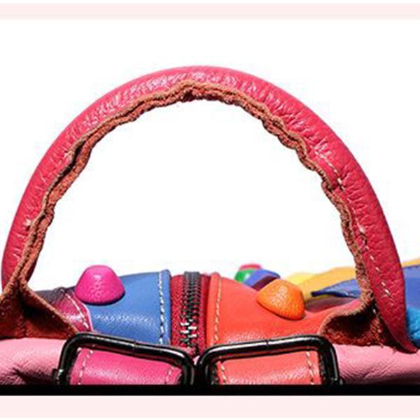 Women's Genuine Leather Splice Rivet Backpack - Stylish & Durable Shoulder Bag for School, Travel, & Daily Use