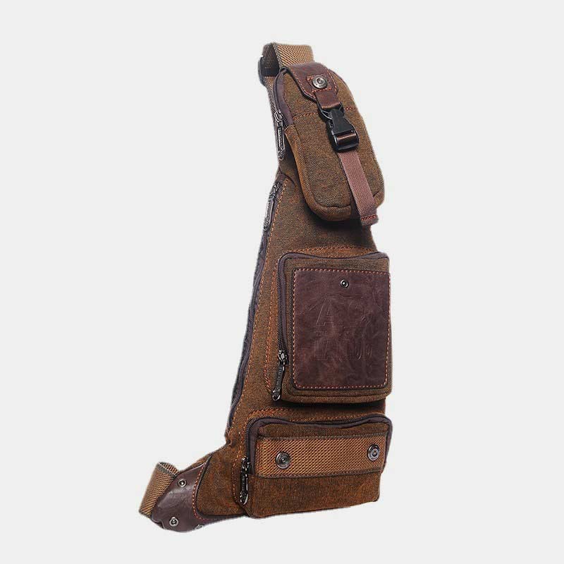 Vintage Canvas Sling Bag for Men - Black & Saddle Brown Crossbody Business Bag