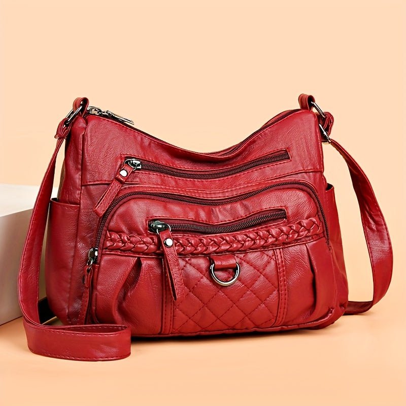 Women's leather bag with multiple pockets