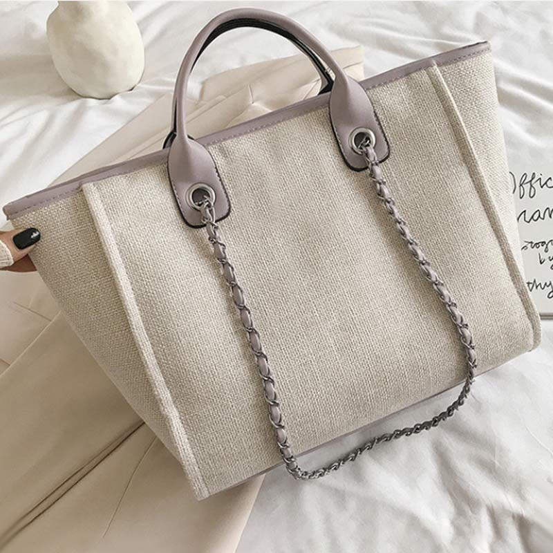 Crossbody Canvas Tote for Women – Chain Strap Bucket Bag