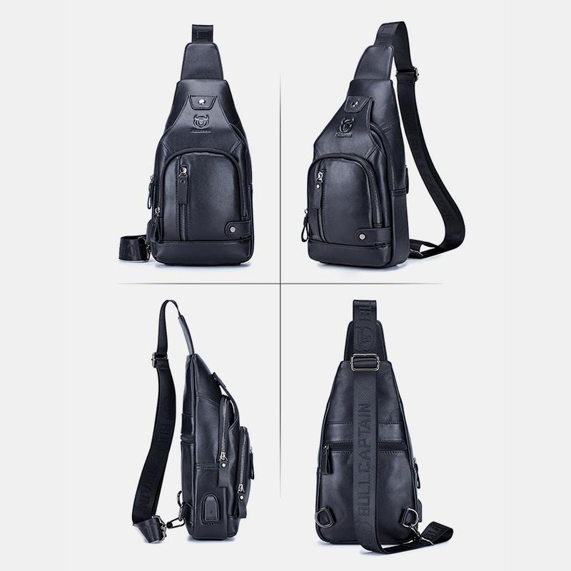 USB Charging Real Leather Sling Bag for Men – Crossbody Shoulder Bag with Adjustable Straps