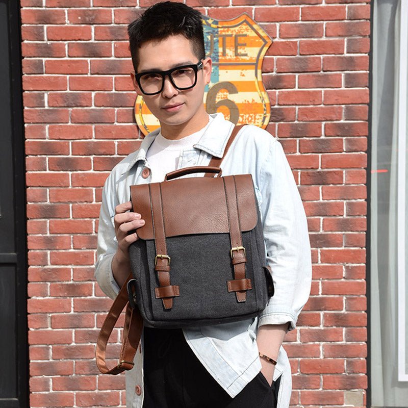 Vintage Leather Canvas Backpack for Men & Women – Travel Daypack, Unisex Rucksack