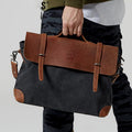 Men's vintage canvas messenger bag with leather accents
