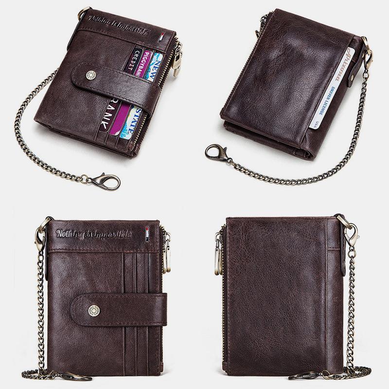 RFID Anti - Theft Large Capacity Genuine Leather Wallet with Chain – Secure & Stylish