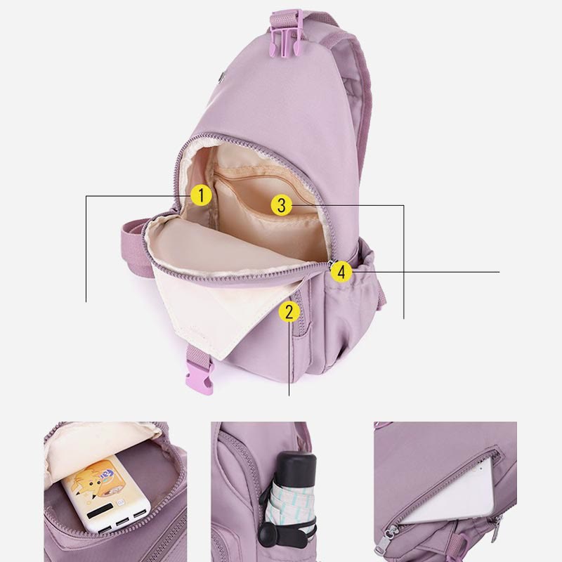 Women's multi-pocket waterproof canvas sling bag