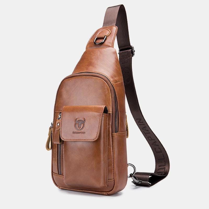 Genuine Leather Sling Chest Bag with Earphone Hole – Stylish & Practical Crossbody Shoulder Bag
