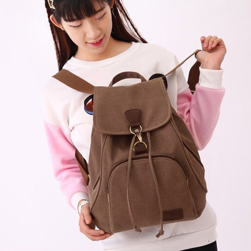 Vintage Canvas Backpack for Women & Girls – Drawstring Rucksack for School & Travel