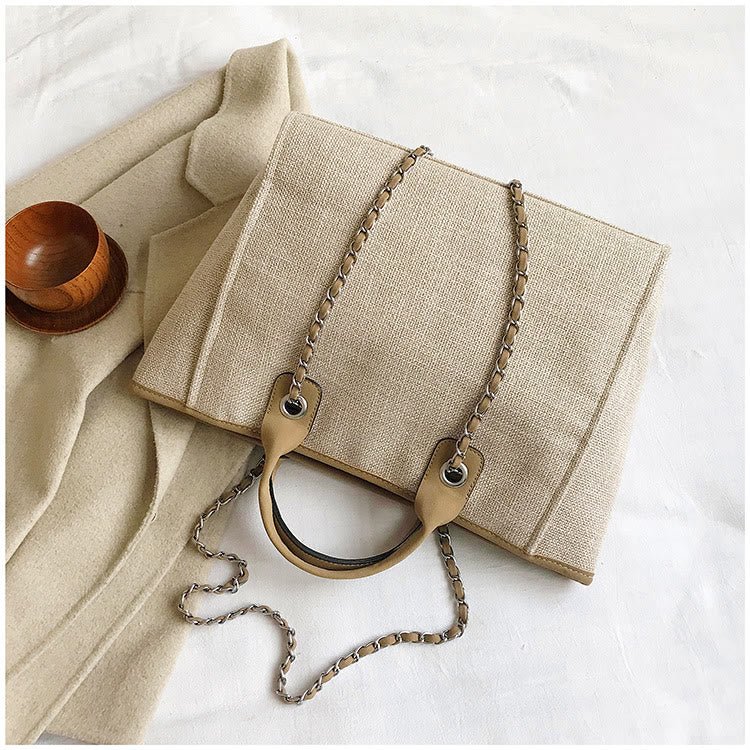 Crossbody Canvas Tote for Women – Chain Strap Bucket Bag