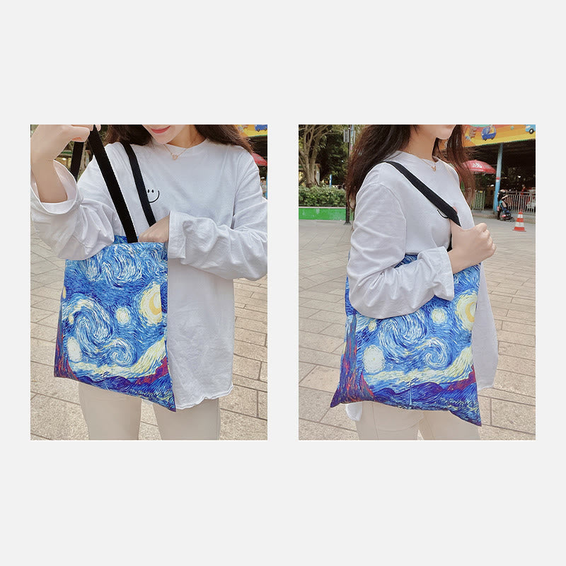 Women's starry sky canvas beach shoulder bag