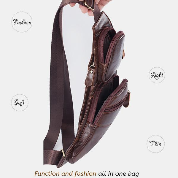 Men's vintage genuine leather chest sling bag