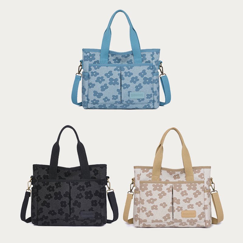 Floral Cute Printing Crossbody Purse – Large Canvas Handbag for Commuting